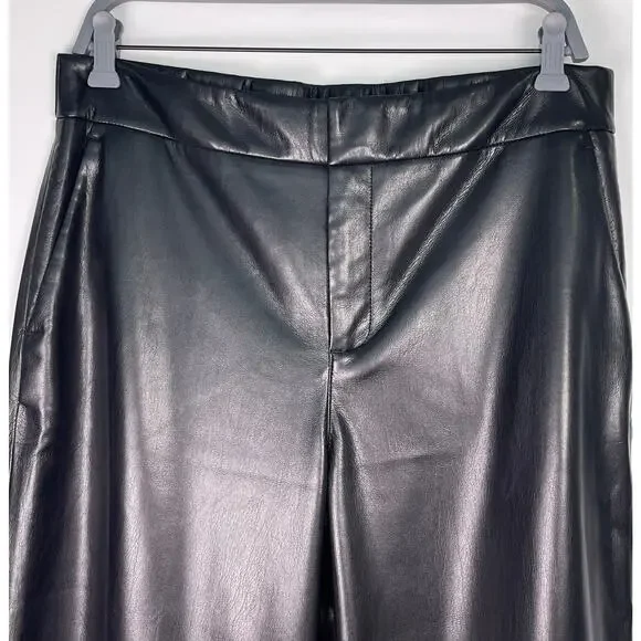 Chico’s Black Faux Leather Lace Hem Cropped Trousers Pants Size 10 Petite - Picture 5 of 13